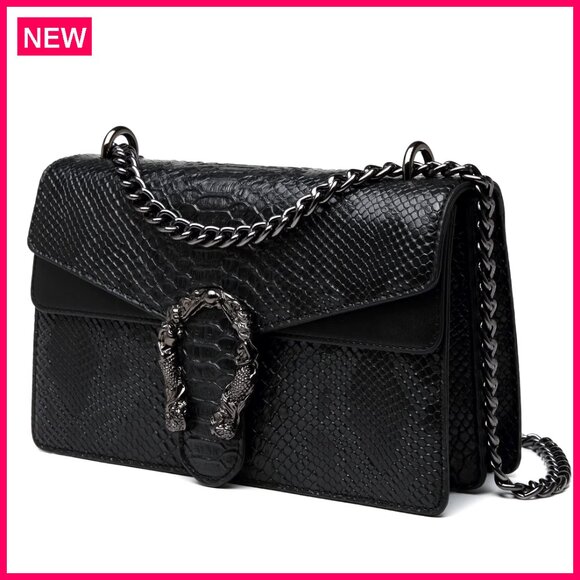 Snake Print Leather Crossbody Clutch Purse with Chain Strap, Large Capacity